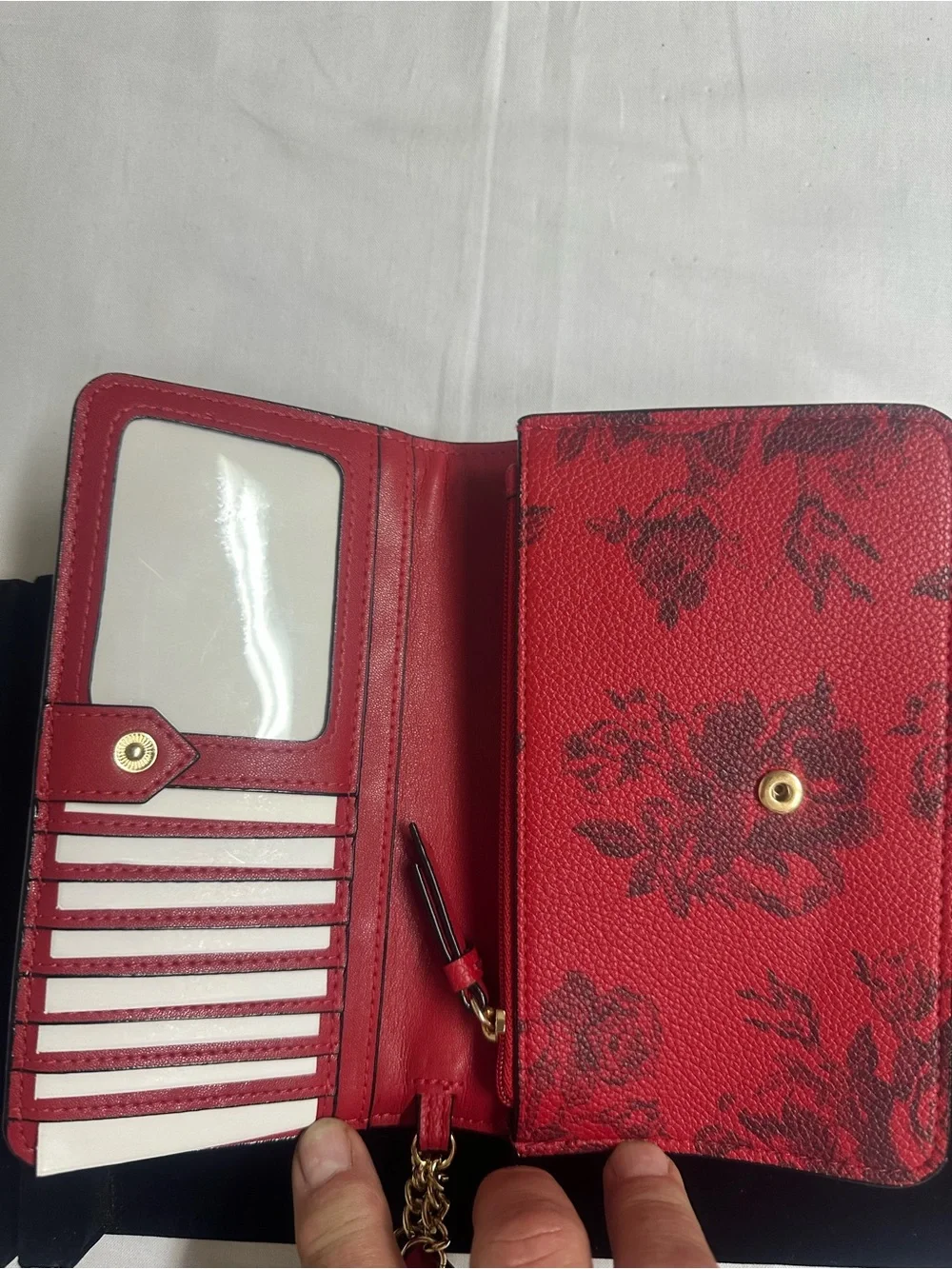 Victoria’s Secret Red Floral Leather Wristlet  Bag
